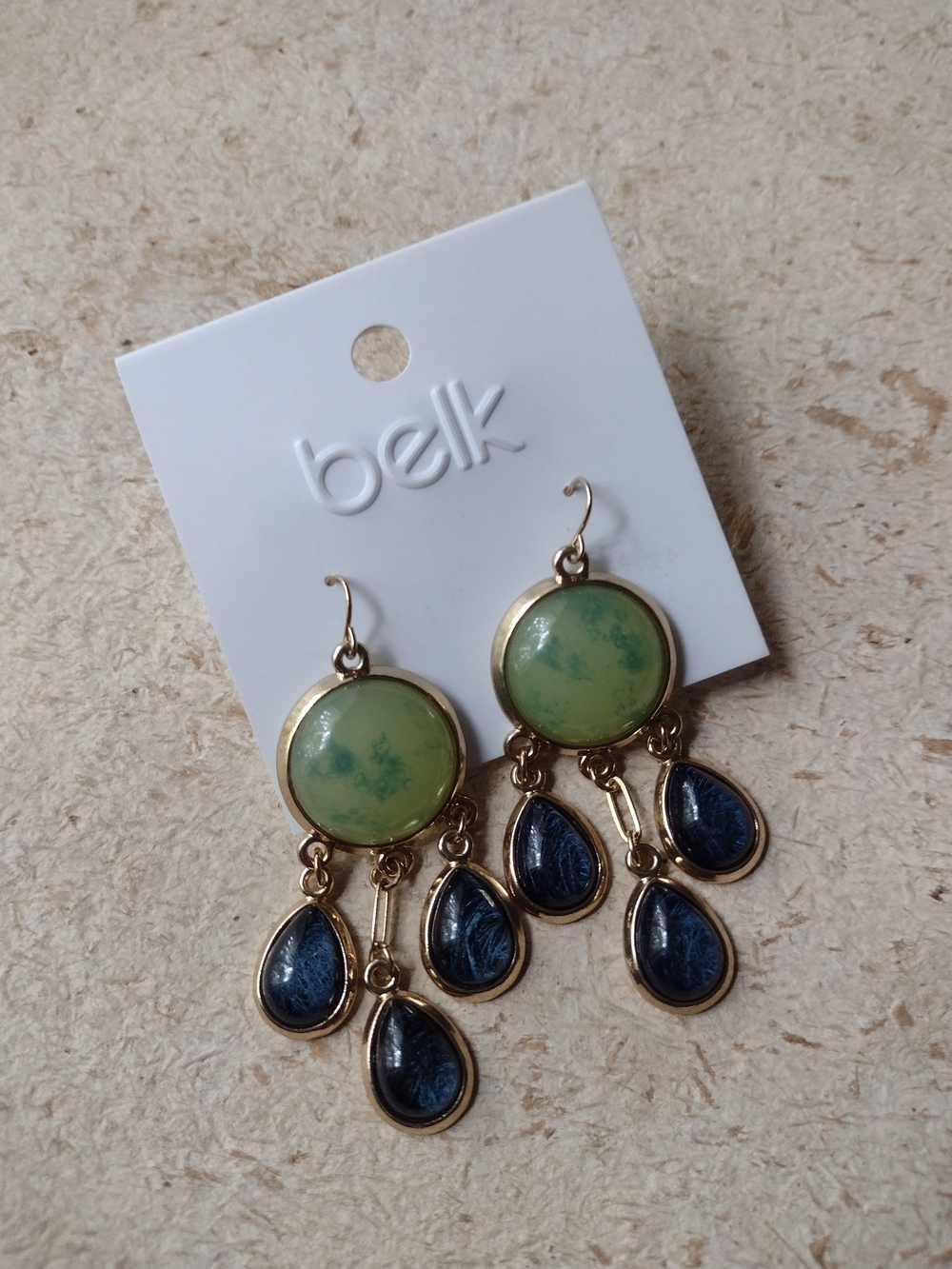 Green Blue & Gold Dangle Earrings